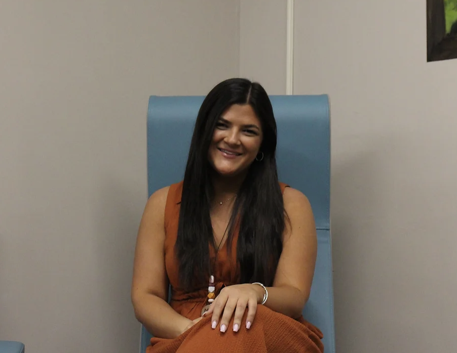 Ms. Vasek, a pioneer for the celebration of Mental Health Awareness Month at NHP, enjoys the mindfulness room which was set up for students and staff to relax in between periods.